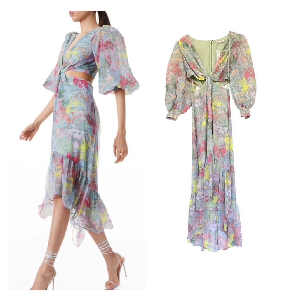 Alice + Olivia Katia Twist-Front Floral Cutout Maxi Dress High Low Sz 6 Nwt